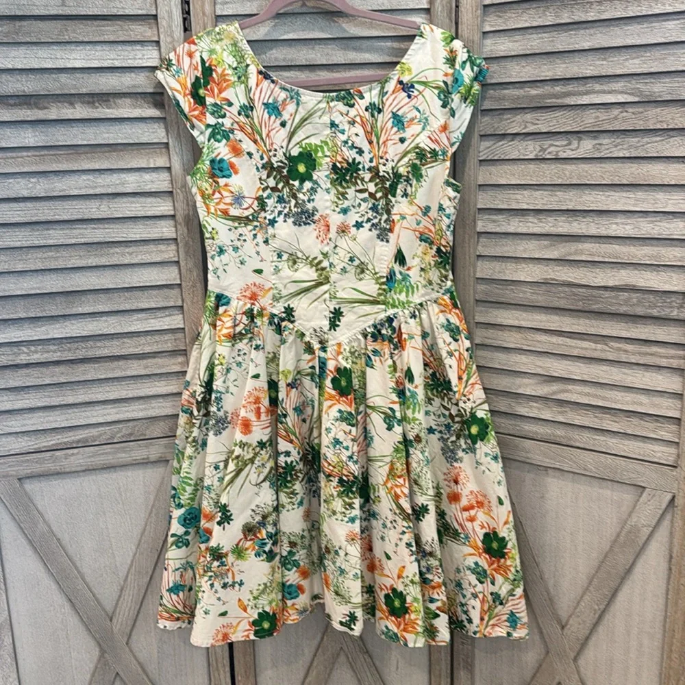 eshakti Cream Floral Fit-and-Flare Dress with Green & Teal Accents - Picture 7 of 11